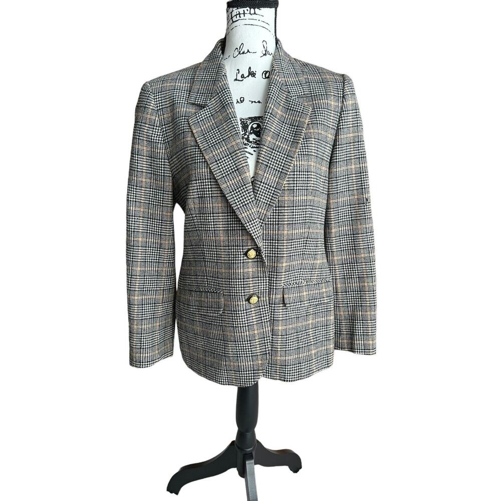 Vintage Pendleton Blazer Womens 10 Petite Houndstooth Plaid Wool Coat‎ USA